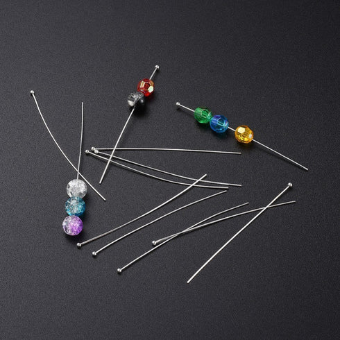 Silver Plated Brass Ball Head Pins 50X0.5mm 50pcs