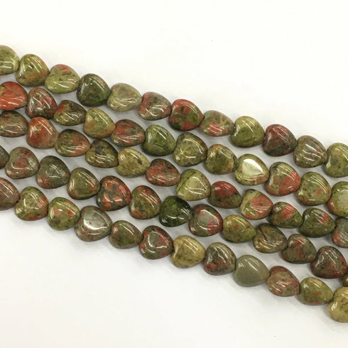 Unakite Heart 10 mm Gemstone Strand