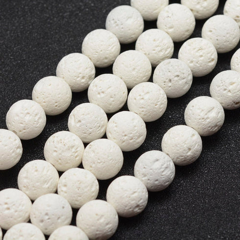 White Lava Beads Round 8 mm