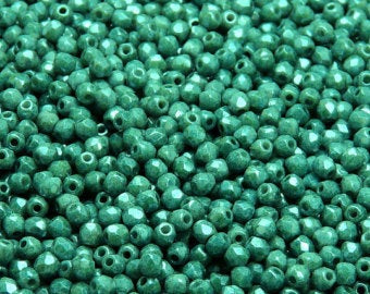 Opaque Dark Green Ceramic Look Faceted 3mm