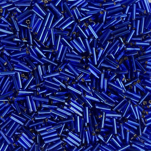 6mm Cobalt Blue Transparent/Silver Lined Bugle 10 grams