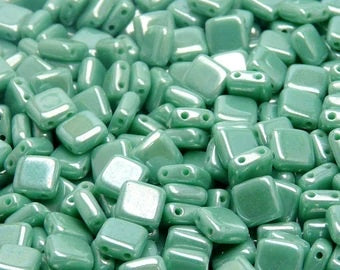 Czechmates Opaque Turquoise Green White Luster 6mm