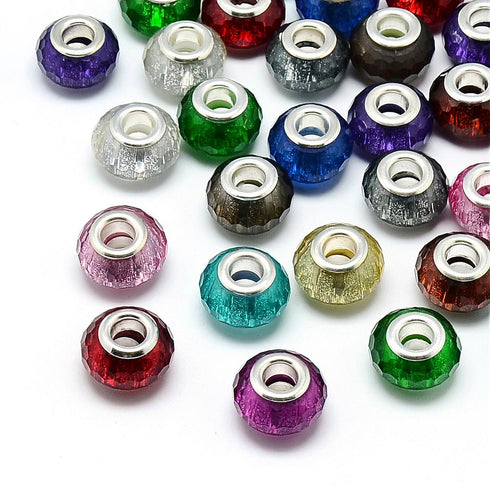 Resin Rondelle Silver Tone Core 14mm 10pc