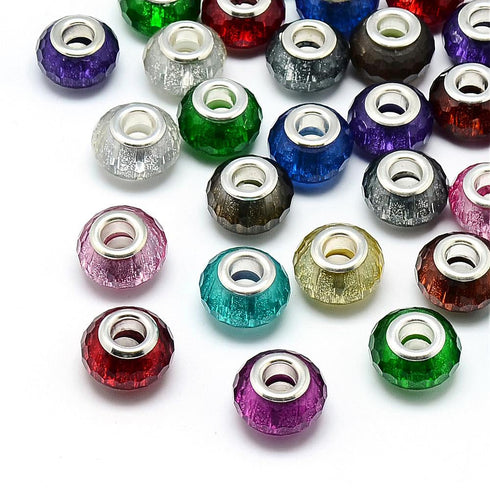 Resin Rondelle Silver Tone Core 14mm 10pc