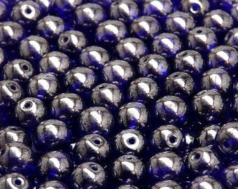 Dark Sapphire White Luster Round 8mm