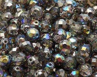 Crystal Graphite Rainbow Faceted 6mm