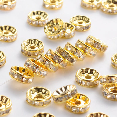 Gold Plated Brass Rhinestone Spacer Bead 6mm 12pc