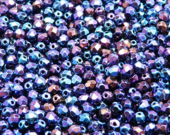 Jet Iris Blue Faceted 4mm