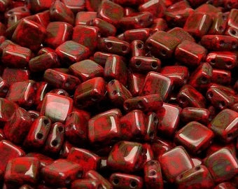 Czechmates Opaque Red Coral Travertine 6mm