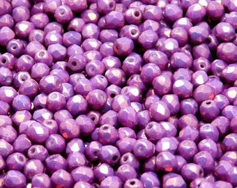 Opaque Amethyst/Gold Ceramic Look Faceted 4mm